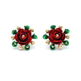 Yellow ,red and green gold flower earrings