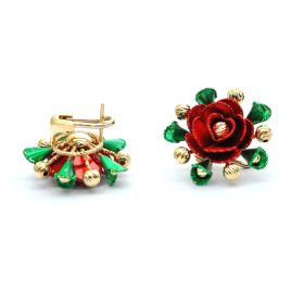 Yellow ,red and green gold flower earrings