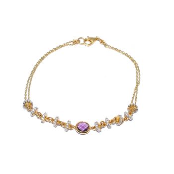 Yellow gold bracelet with zircons and amethyst