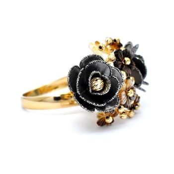 Inel din aur galben și negru de 14K  cu floare