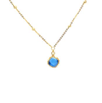 Naszyjnik z 14-karatowego żółtego złota z niebieskim turmalinem i perłami