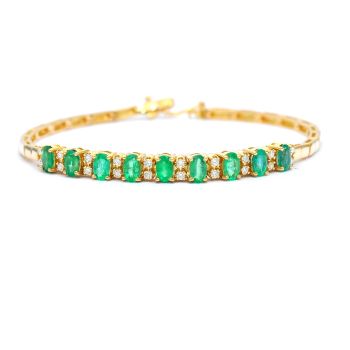 Yellow gold bracelet with diamonds 0.28 ct and emeralds 2.28 ct