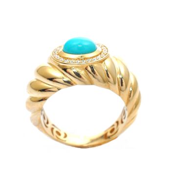 Yellow gold ring with turquoise and zircons