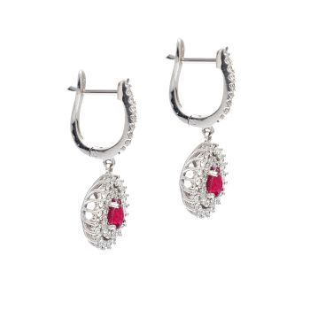 White gold earrings with diamonds 0.84 ct and ruby 0.98 ct
