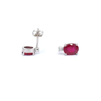White gold earrings with diamonds 0.04 ct and ruby 2.15 ct