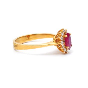 Inel din aur galben de 14K cu diamante  0.18 ct și rubin 0.53 ct