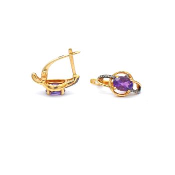 Yellow gold earrings with diamonds 0.11 ct and amethyst 1.56 ct