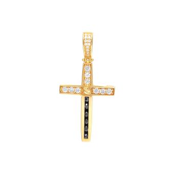 Yellow gold cross with zircons and onyx