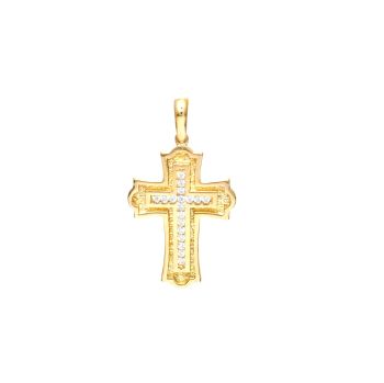 Krzyżyk z 14-karatowego żółtego złota z cyrkoniami