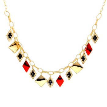 Yellow and red necklace  with onyx