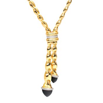 Yellow and white gold necklace with zircons and enamel