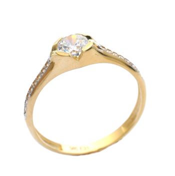 Inel de logodna din aur galben de 14K cu zirconiu 
