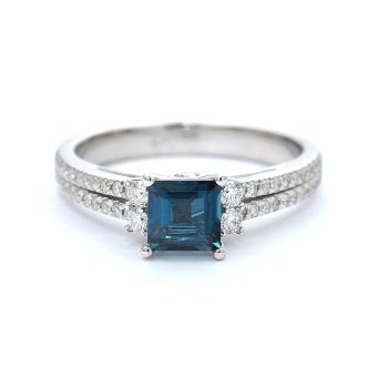 Inel din aur alb cu diamante 0.35 ct și topaz albastru 0.73 ct
