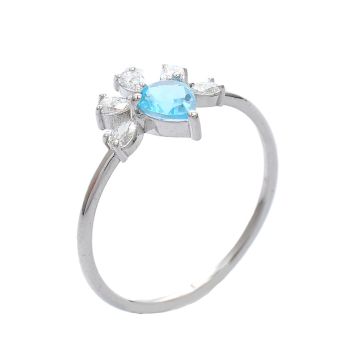 White gold ring with diamonds 0.21 ct and aquamarine 0.41 ct