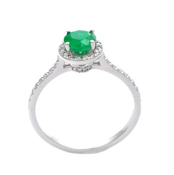 White gold ring with diamond 0.20 ct and emerald 0.58 ct