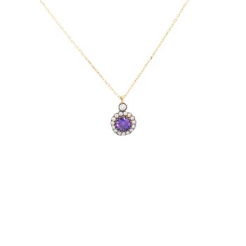 Yellow gold necklace with zirconz  and amethyst