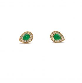 Yellow gold earrings with diamonds 0.18 ct and emeralds 0.30 ct