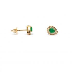 Yellow gold earrings with diamonds 0.18 ct and emeralds 0.30 ct