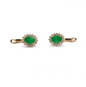 Yellow gold earrings with diamonds 0.20 ct and emeralds 0.40 ct