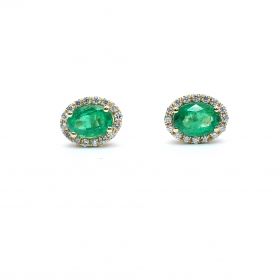 Yellow gold earrings with diamonds 0.23 ct and emeralds 1.35 ct