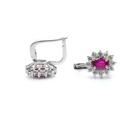 White gold earrings with diamonds 0.69 ct and ruby 1.02 ct