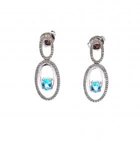 White gold earrings with diamonds 0.41 ct and blue topaz